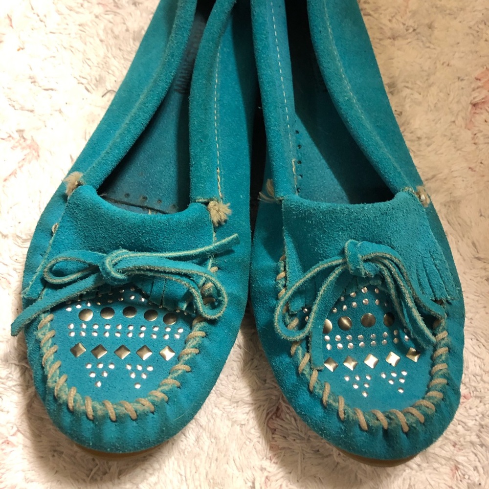 Teal Minnetonka moccasins  *size 10*